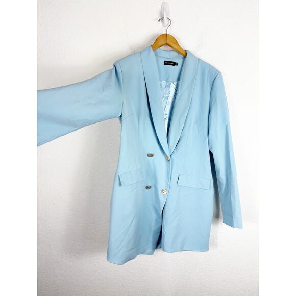 PrettyLittleThing Double Breasted Asymmetric Blazer Dress Size 10 Baby Blue - Picture 12 of 14